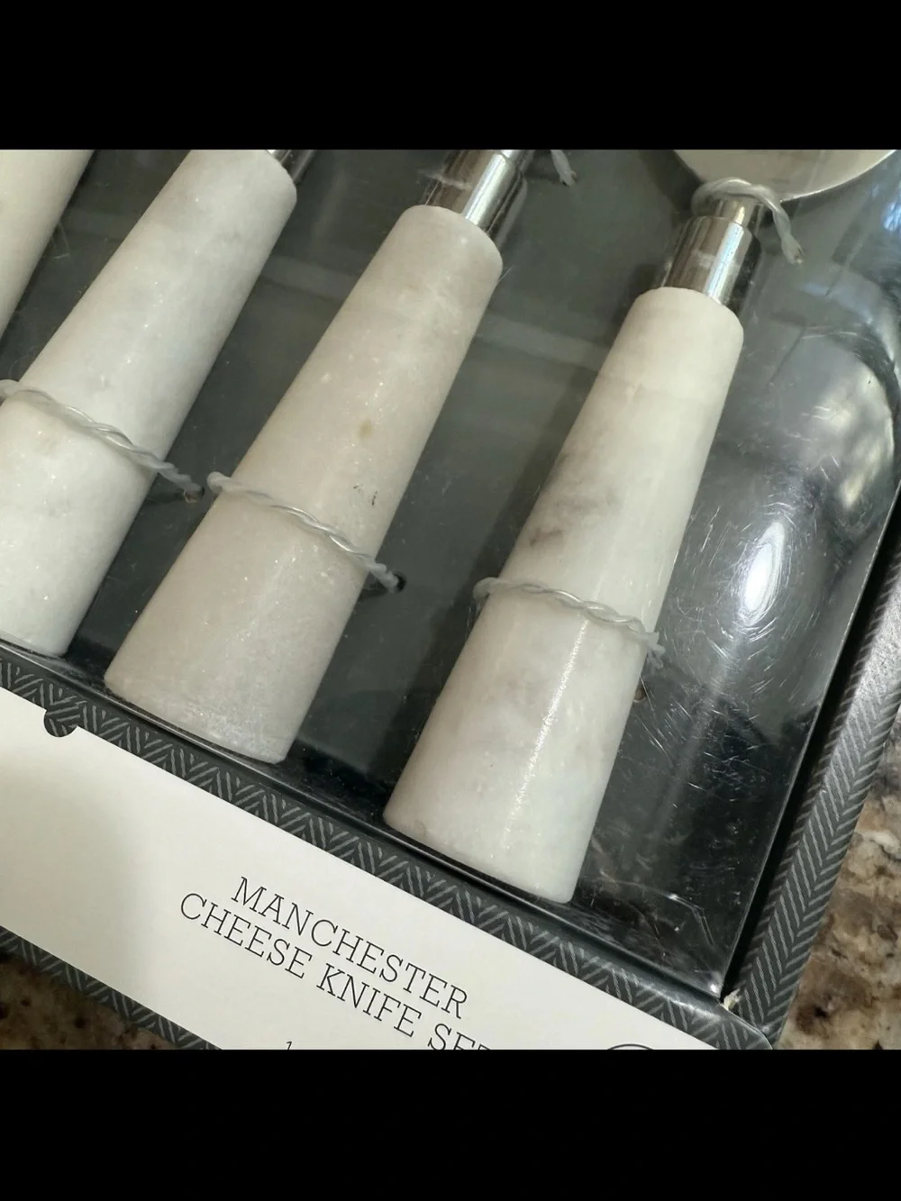 Threshold Stainless Steel & White Marble Cheese Knife Set